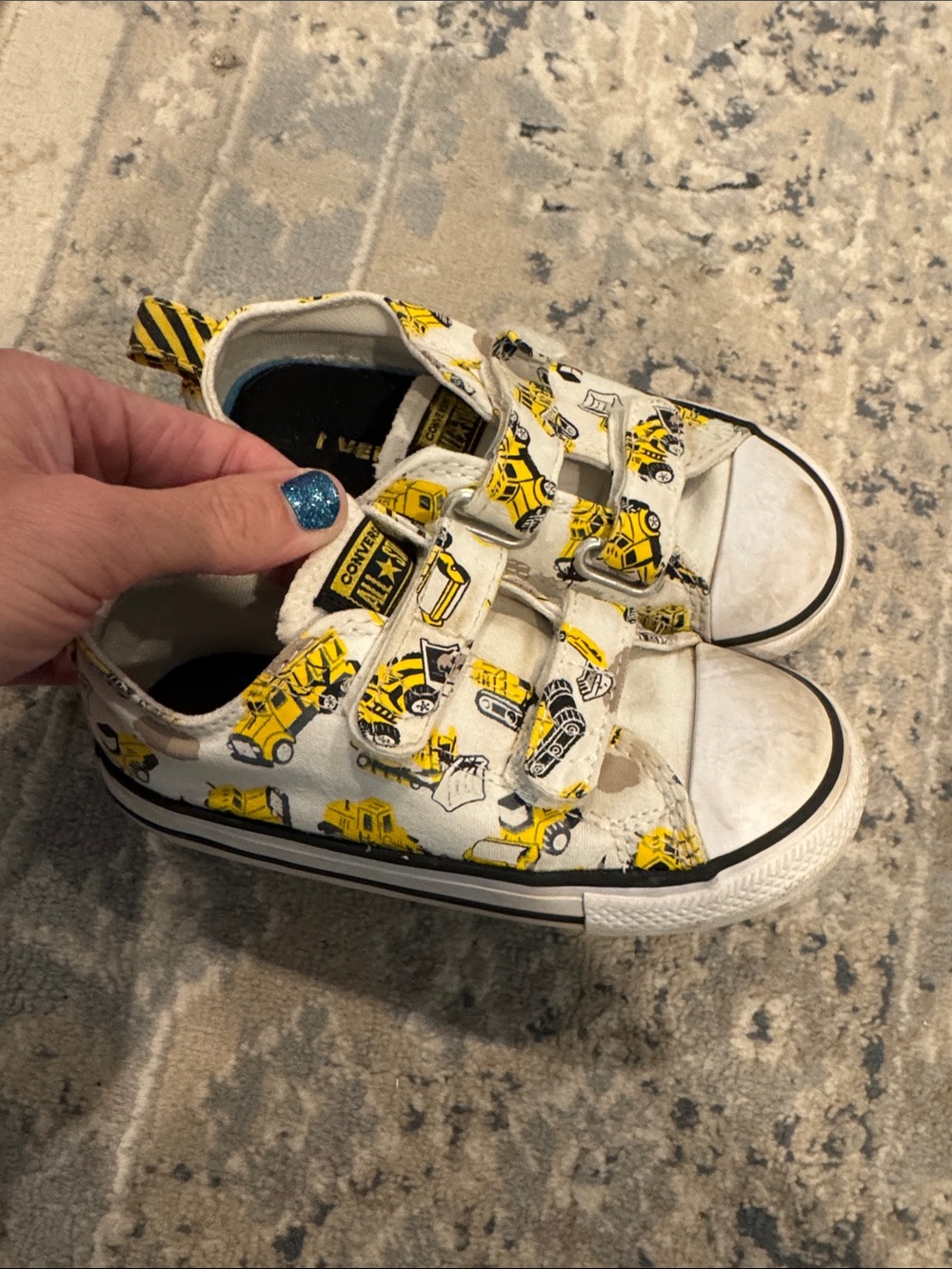 Converse Kids White Canvas Sneakers with Yellow Construction Print